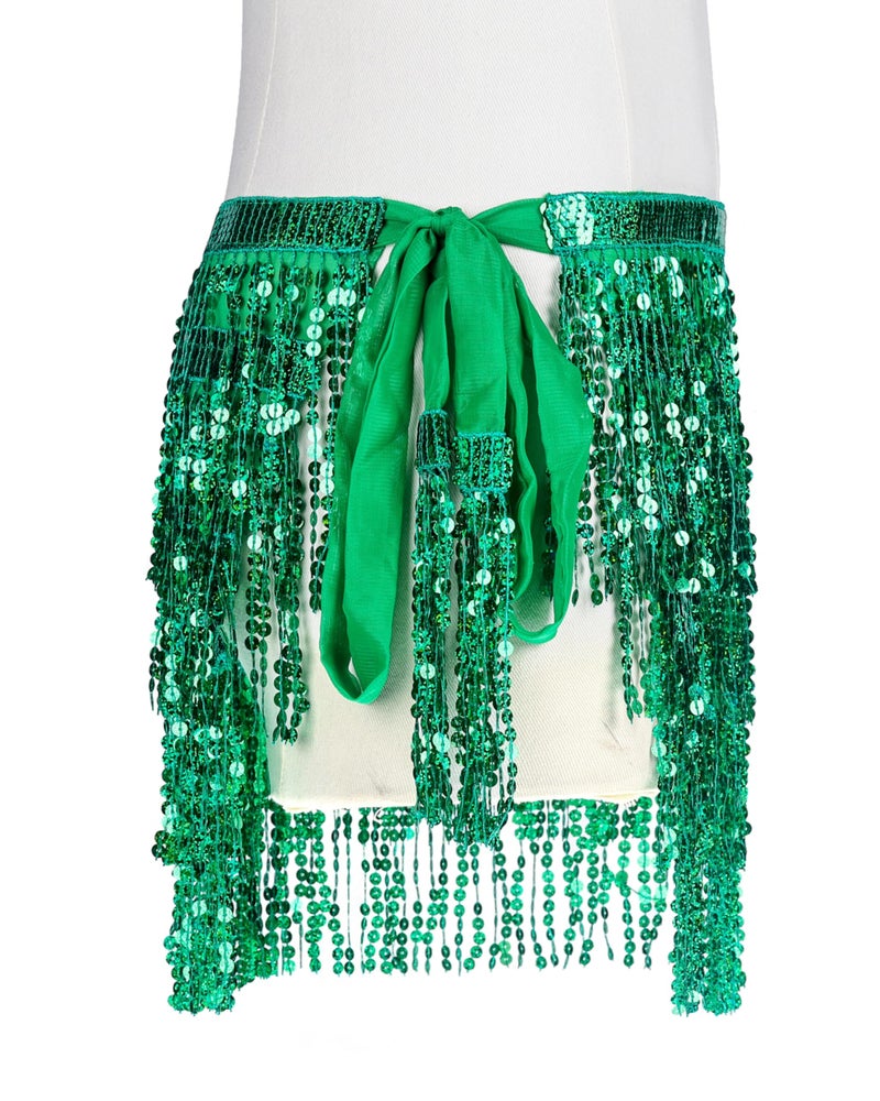 *daisysboutique* Women Belly Dance Skirt Fringe Skirts Sparkly Sequin Hip Scarf Party Costume (One Size, 1 Piece Green) - Image 3
